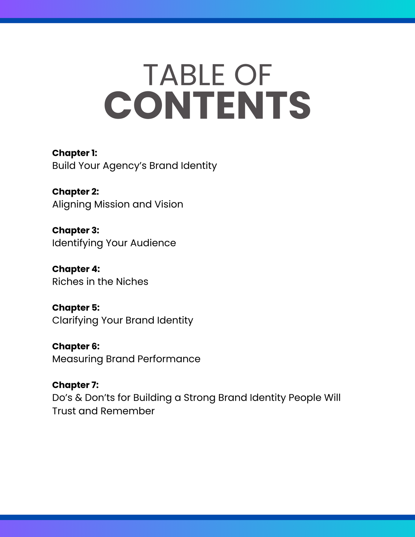 table of contents
